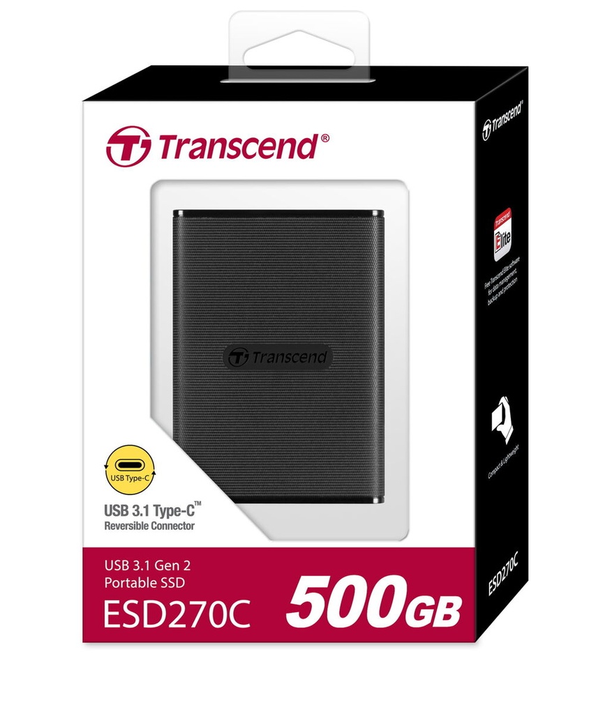 Transcend ESD270C Portable External SSD 500GB - Black